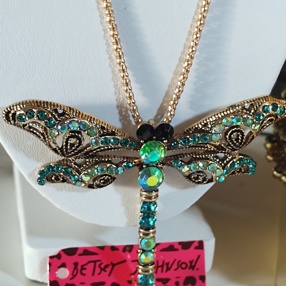 Betsey Johnson Gold and Teal Dragonfly Necklace
